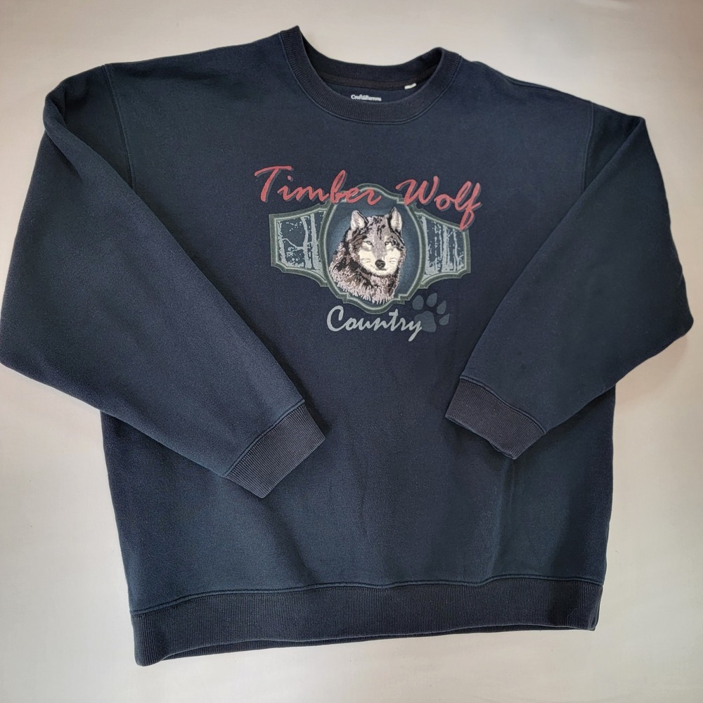 Croft & Barrow Mens Timber Wolf Country Embroidered Sweatshirt Navy Blue Large